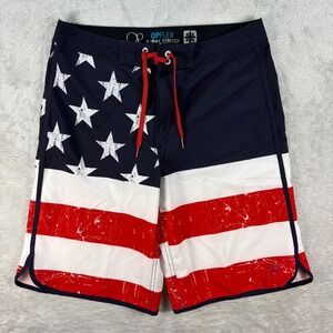 Op Men's American Flag Swim Trunks Red White Blue USA Stretch Board Shorts Sz 30